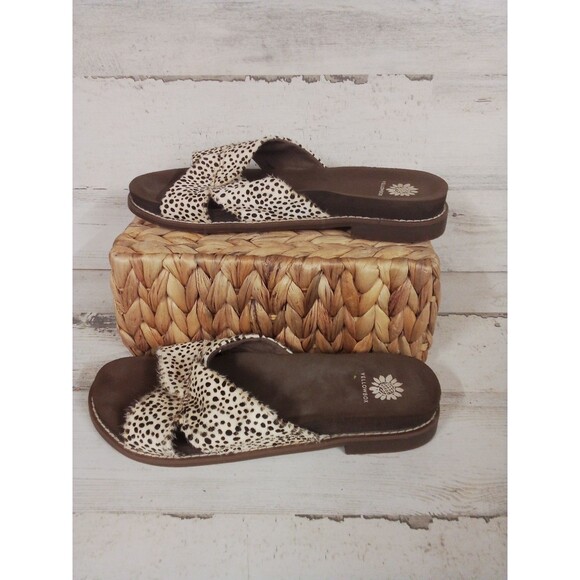 Women's Yellow Box Sandal Real Cow Hair / Cowhide Print Size‎ 7 Slip-on - Picture 3 of 11